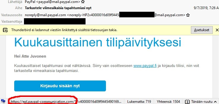 Screenshot of PayPal phishing email